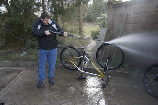 Stuart washing his bike